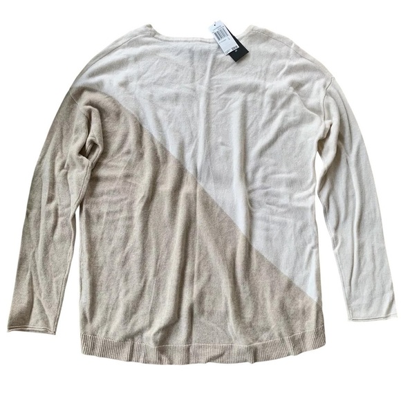 Sutton Studio Cashmere Colorblock Knit Sweater Beige Cream Ivory Size L - Picture 2 of 6